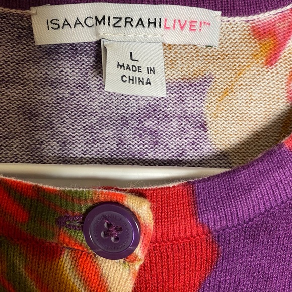 Isaac Mizrahi live! Cute colorful floral cardigan Large 🍊🌺💜 3/$20 - Picture 2 of 4